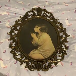 Ornate Gold Framed Praying Child Wall Art